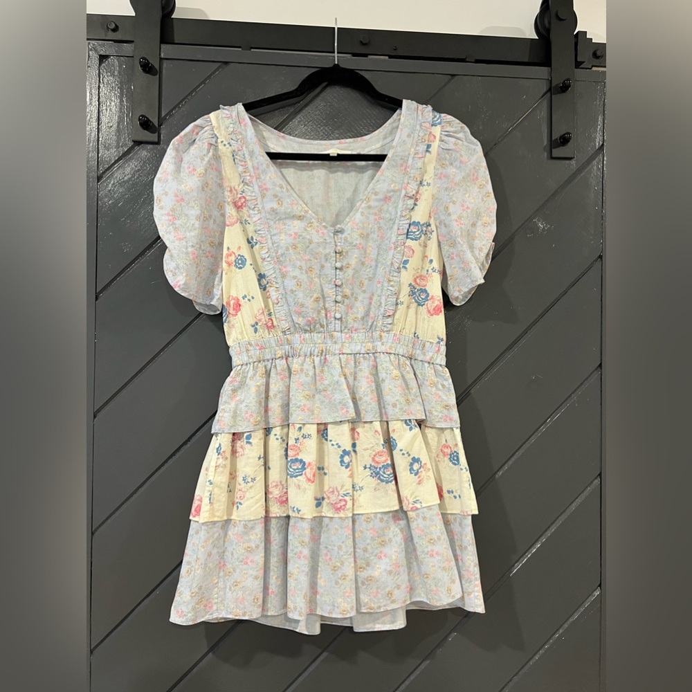 LoveShackFancy Pastel Floral Tiered Mini Dress